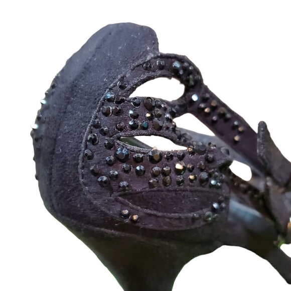 BLACK SUEDE RHINESTONE STELETTOS SIZE 6 - Picture 8 of 14